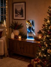 3D-Weihnachtsdekoration – Engel mit Infinity-LED-Spiegeleffekt, 27,9 x 8 x 60,2 cm *8537