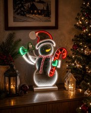 3D-Weihnachtsdekoration – Schneemann mit Zuckerstange und LED-Endlosspiegel-Effekt, 49,5 x 10 x 59,5 cm *8544