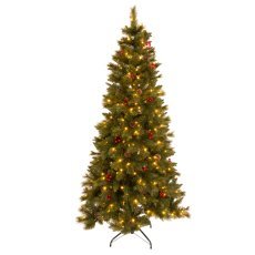 Künstlicher Weihnachtsbaum, 180 cm – grün mit Vogelbeeren, Zapfen und LED-Beleuchtung *8841