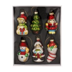 6-teiliges Set aus Christbaumschmuck aus Glas – 8 cm große Figuren – MAL1253