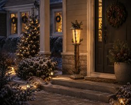 Weihnachtliche LED-Laterne aus Holz, 19 x 19 x 100 cm *3295
