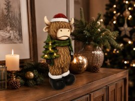 Weihnachtsfigur – Hochlandrind mit LED-Weihnachtsbaum, 22,3 x 16,3 x 42,4 cm *3967