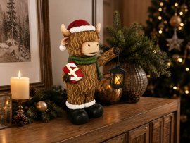 Weihnachtsfigur – Hochlandrind mit LED-Laterne, 25,3 x 15,9 x 41,8 cm *3974