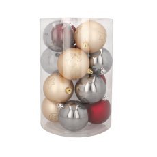 Set mit 16 Christbaumkugeln in der Box, 8 cm, Bordeaux/Anthrazit/Champagner *5015