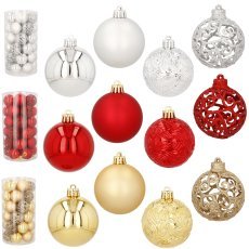 Set mit 41 Christbaumkugeln in der Röhre, 6 cm, goldfarben / silberfarben / rot *5107