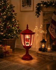 Weihnachtliche Mini-Laterne 30 x 30 x 55 cm mit Musikmechanismus, rot, kaltweiße LED-Beleuchtung *3837
