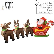 Aufblasbarer Weihnachtsmann im Schlitten mit Rentieren, LED, 300 cm *6166