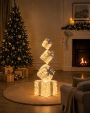 Weihnachtsdekoration – silberne LED-Geschenke, 100 cm, 70 Lichter, warmweiß *5749