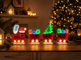 3D-Weihnachtsdekoration – Zug mit Waggons und Infinity-LED-Spiegeleffekt *5787
