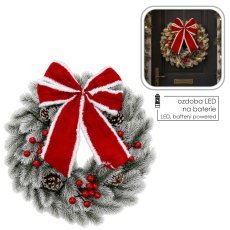 LED-Weihnachtskranz, 34 cm, 20 Lichter, weiß-grün, mit Masche, batteriebetrieben *5817