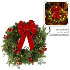 Rot-grüner LED-Weihnachtskranz 40L mit Schleife, batteriebetrieben *5879