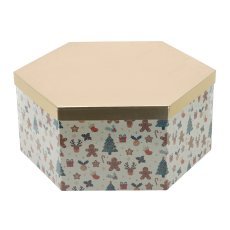 Sechseckige festliche Geschenkbox mit goldenem Deckel, 45 x 39 x 19,5 cm *8092