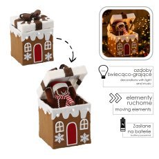 Weihnachtsdekoration – Lebkuchenfigur im Geschenk, 26 x 26 x 32/48 cm, LED, Melodie, Bewegung *7644