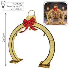 3D-LED-Weihnachtsdekoration – Bogen mit Ornament, Schleife und Glöckchen, 260 x 260 x 20 cm *9822
