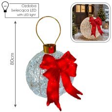 3D-LED-Weihnachtsdekoration – weiße Christbaumkugel mit Schleife, 80 x 50 cm *9846