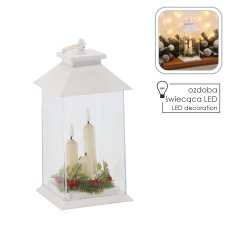 Weiße LED-Laterne, 14 x 14 x 27 cm, mit drei Kerzen *3324
