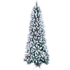 Künstlicher Weihnachtsbaum 210 cm – verschneit, mit Ebereschenbeeren, Zapfen und LED-Beleuchtung *8827