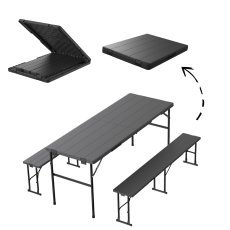 Schwarzes Möbelset für Camping und Catering – Tisch + 2 Bänke *4513