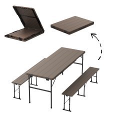 Braunes Camping-/Cateringmöbel-Set – Tisch + 2 Bänke *4520