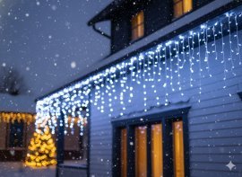 Lichtervorhang Icicle mit 300 LEDs, kaltweiß, Länge 3 + 12 m *9836