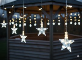 Lichtervorhang mit Sternen, 136 LEDs, kaltweiß, Länge 3 + 3 m *0023
