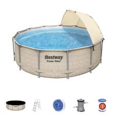 Frame-Pool 3,96 × 1,07 m (Pool, Filterpumpe, Leiter, Abdeckplane, Sonnendach, Dosierschwimmer) *4590
