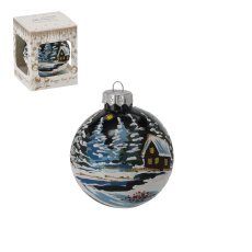 Schwarze Christbaumkugel aus Glas 8 cm, Landschaft *4543