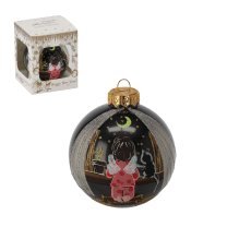 Schwarze Christbaumkugel aus Glas 8 cm – Kind mit Katze *4567