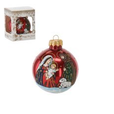 Rote Weihnachtskugel aus Glas 8 cm Heilige Familie *4581
