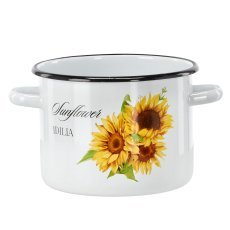 Emaille-Kochtopf 4,5 l, 20 cm, weiß, Sonnenblume *4420