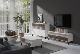 Wohnzimmer Carlo - weiß/Flagstaff Eiche