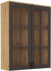 Wandelement mit Vitrine Flawia - Eiche Artisan/Grafit 100 cm GRAR 2D