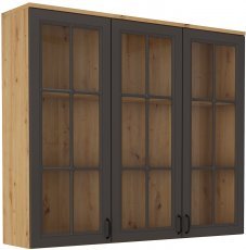 Wandelement mit Vitrine Flawia - Eiche Artisan/Grafit 150 cm GRAR 3D