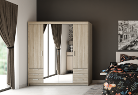 Schrank Elena 4D6S mit Spiegel - Eiche Sonoma