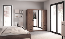 Schrank Elena 4D6S mit Spiegel - Eiche Lefkas