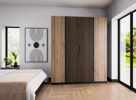 Schrank Kaja 2F 2LAM - schwarz/Eiche Evoke/schwarz