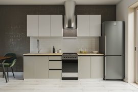 Küchenzeile Alfa 200 cm – Nimfea Alba/Steingrau