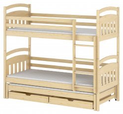Etagenbett mit Zusatzbett Alan - 80x180 cm - Kiefer