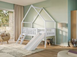 Kinderbett Haus mit Rutsche Angel - 80x180 cm - weiß