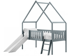 Kinderbett Häuschen mit Rutsche Angel - 80x180 cm - grau