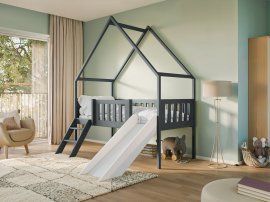 Kinderbett Haus mit Rutsche Angel - 80x180 cm - graphit