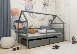 Kinderbett Haus Aron - 80x180 cm - Graphit