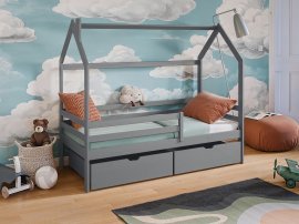 Kinderbett Häuschen Lila - 90x190 cm - grau