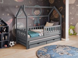 Kinderbett mit Zusatzbett Monkey - 90x190 cm - grau