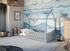 Kinderbett Häuschen Noan – 90x200 cm – grau