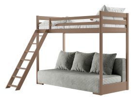 Etagenbett mit Schlafsofa Sofino – 90x200/140x200 cm – milchschokoladenfarben, grauer Stoff Zoom 15 Sage