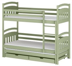 Etagenbett mit Zusatzbett Alan – 80x180 cm – Oliv