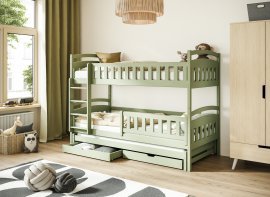 Etagenbett mit Zusatzbett Blanka – 90x200 cm – Oliv