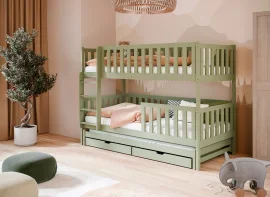 Etagenbett mit Zusatzbett Lea – 90x200 cm – Oliv