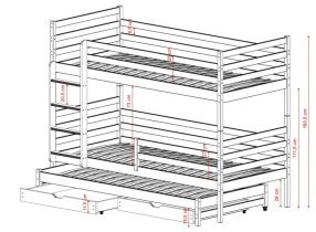 Lano - Etagenbett mit Zusatzbett Luk – 80x160 cm – kaschmir